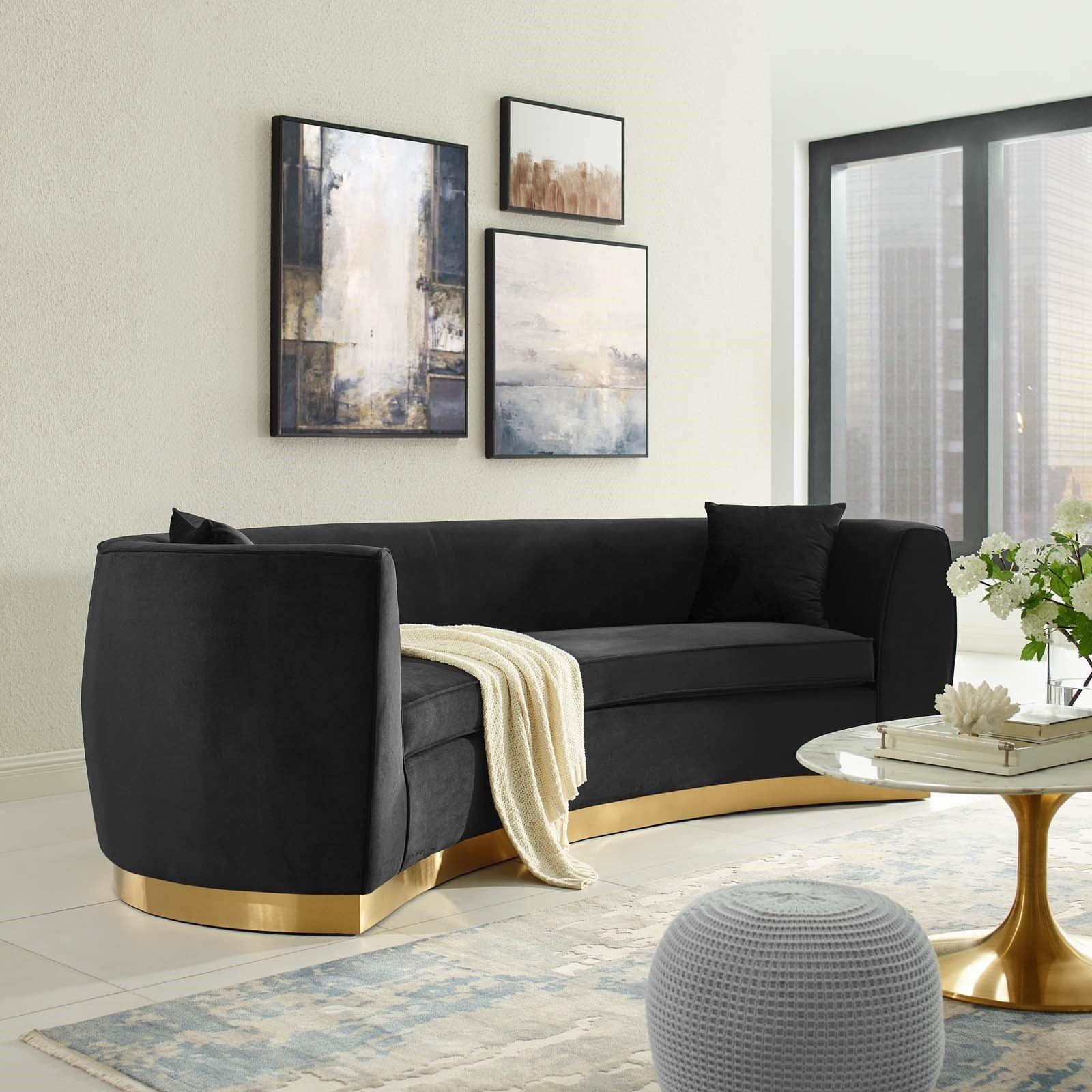 Curvy Velvet Sofa in Black - Euro Living Furniture
