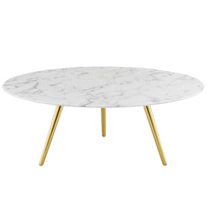 Lola 40" Round Artificial Marble Coffee Table with Tripod Base in Gold White - Euro Living Furniture
