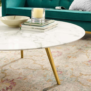 Lola 40" Round Artificial Marble Coffee Table with Tripod Base in Gold White - Euro Living Furniture