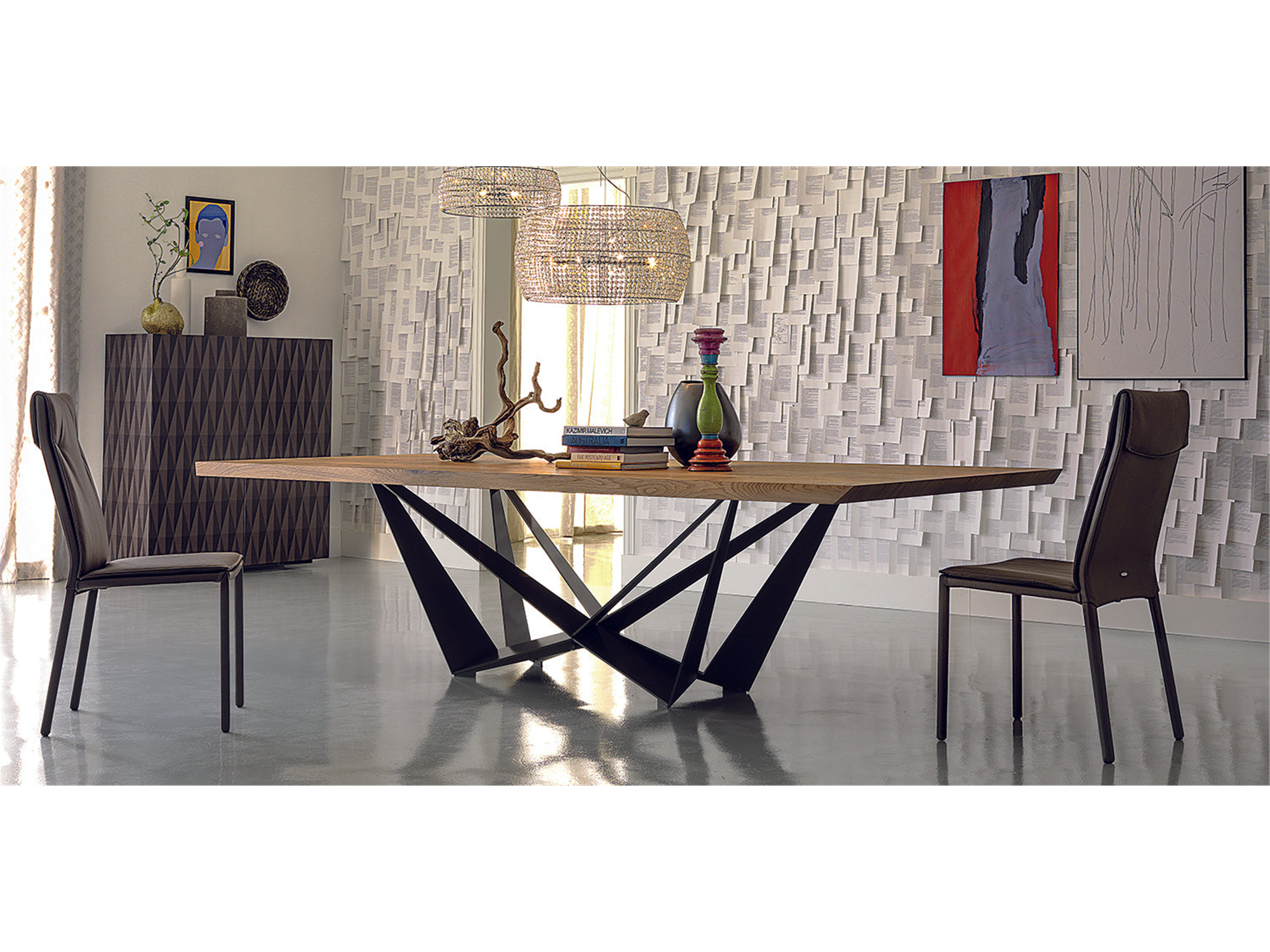 Skorpio Wood Barrel Dining Table - 118"W - Euro Living Furniture