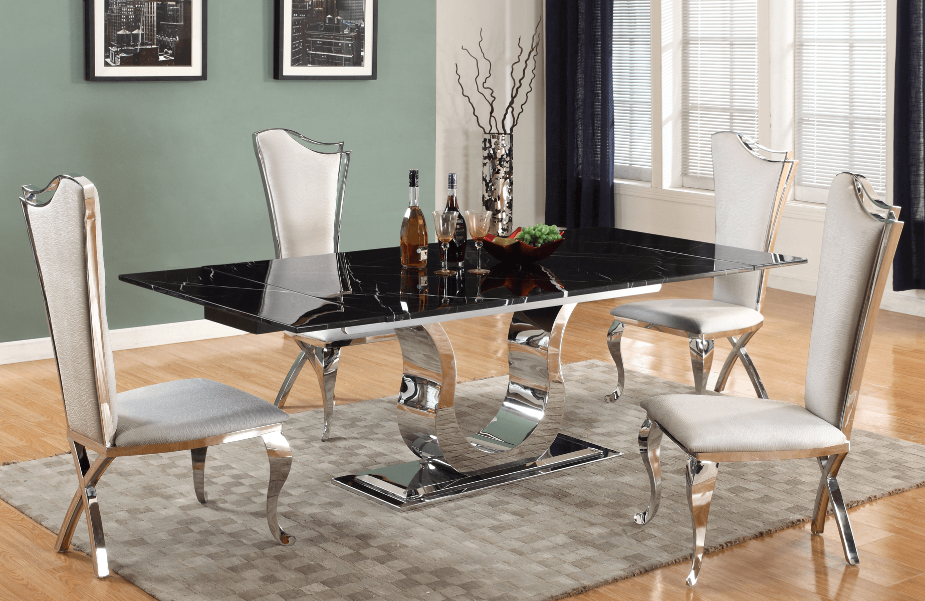 Nadine  Dining Table: Black Marble - Euro Living Furniture