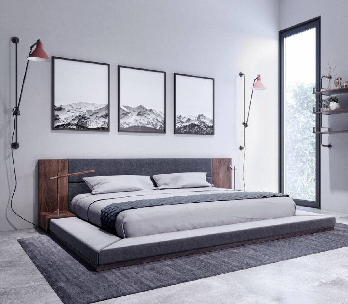 Jennie Modern Dark Grey & Walnut Bed - Euro Living Furniture