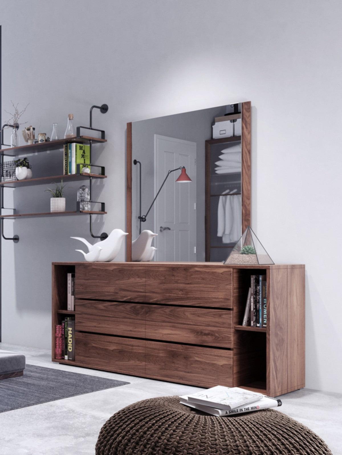 Jennie Modern Dark Grey & Walnut Bed - Euro Living Furniture