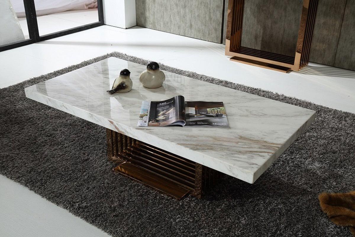 Luxe Modern Marble & Rosegold Coffee Table - Euro Living Furniture