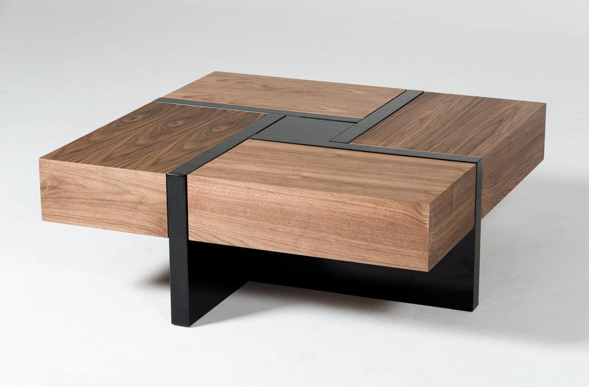 Malibu  Modern Walnut & Black Square Coffee Table - Euro Living Furniture