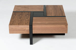 Malibu  Modern Walnut & Black Square Coffee Table - Euro Living Furniture