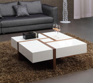Malibu Modern White & Walnut Square Coffee Table - Euro Living Furniture