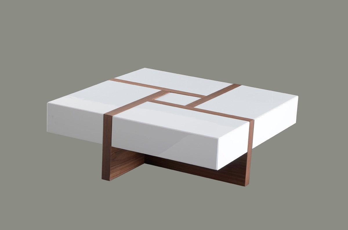 Malibu Modern White & Walnut Square Coffee Table - Euro Living Furniture