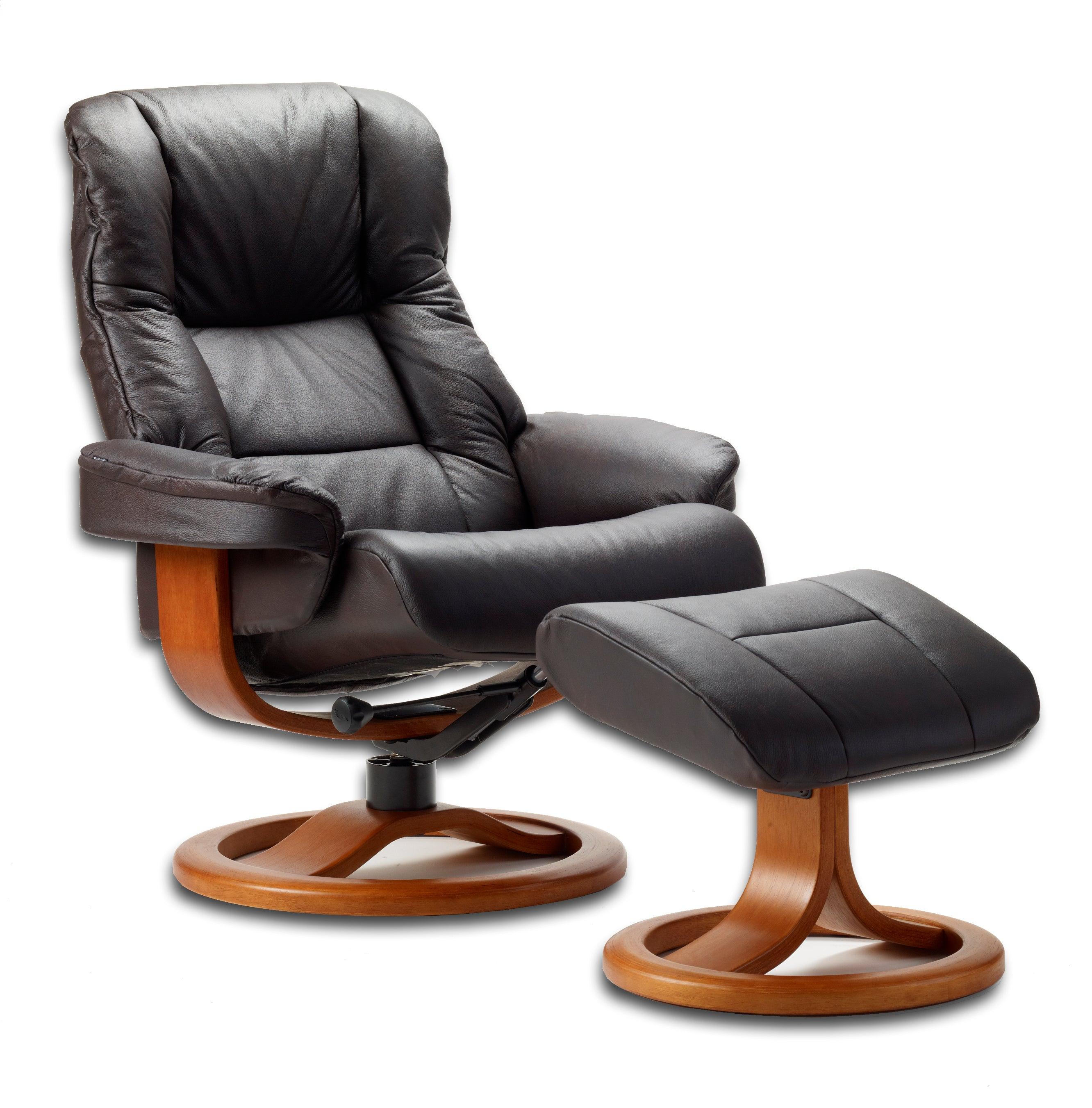 Loen R Leather Reclining Chair in Cappuccino - Euro Living Furniture