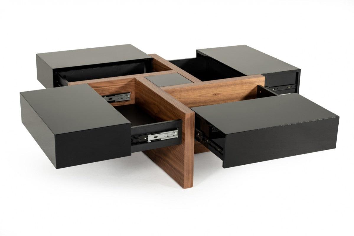 Malibu Modern Black & Walnut Coffee Table - Euro Living Furniture