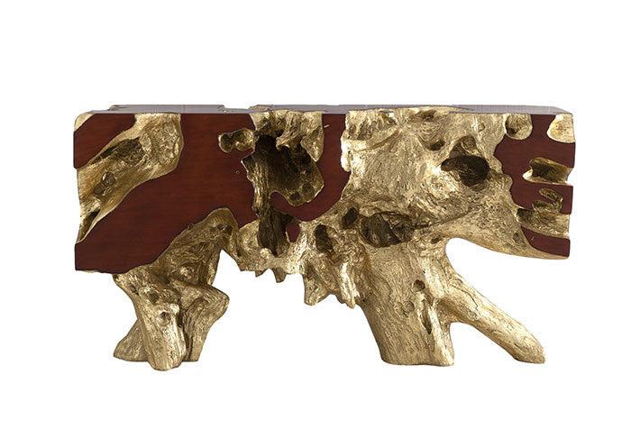 Freeform Console Table - Small in Gold Leaf/Faux Bois - Euro Living Furniture