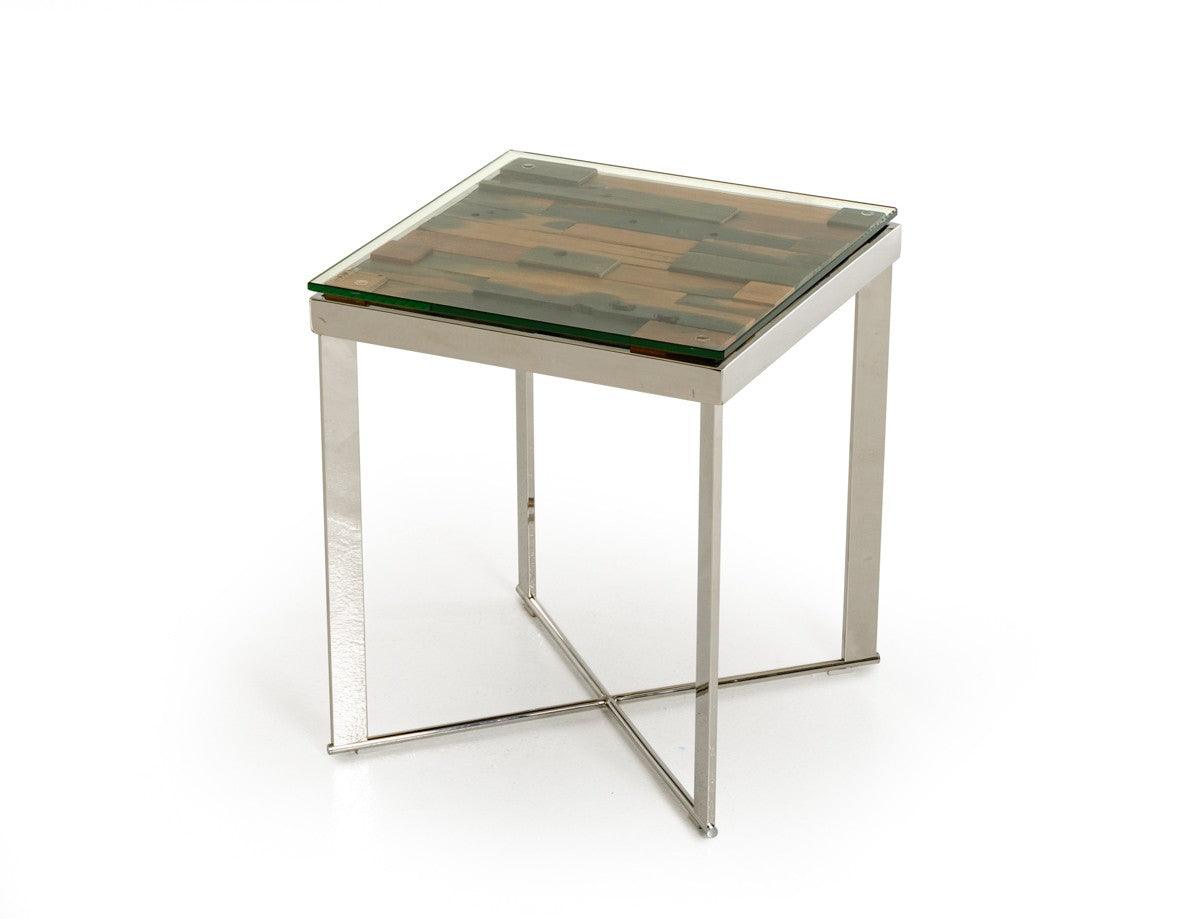 Sara Modern Rectangular Wood Mosaic End Table - Euro Living Furniture