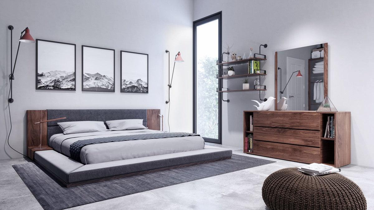 Jennie Modern Dark Grey & Walnut Dresser + Mirror - Euro Living Furniture
