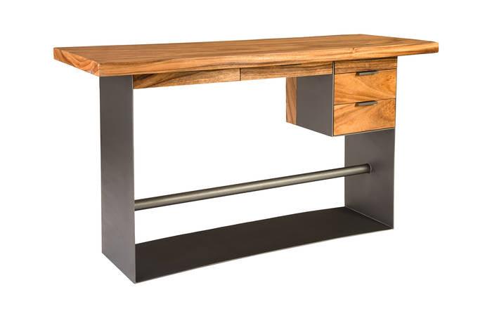 Chamcha Wood Standing Desk, Iron Frame with Drawers, Bar Height - Euro Living Furniture